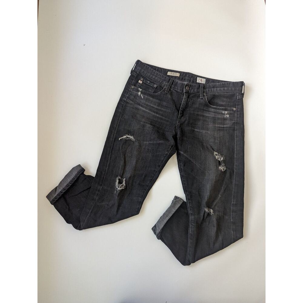 AG Adriano Goldschmied The Piper Crop Slouchy Slim Crop Size 31 Black Distressed